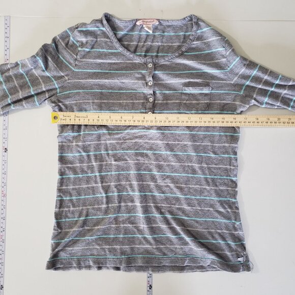 Aeropostale Gray Striped Long Sleeve Henley Top Size  XL Cotton Y2K Preppy - Picture 3 of 5